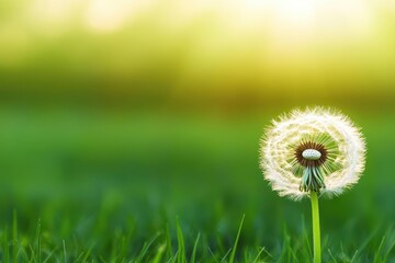 Poster - Whimsical Dandelion Seeds Dancing in the Breeze Under a Bright Blue Sky Creating a Joyful and Dreamy Atmosphere in Nature's Playground