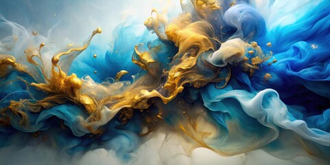Leinwandbilder - Abstract Swirling Gold and Blue Ink in Fluid Motion A Visual Symphony of Color and Texture