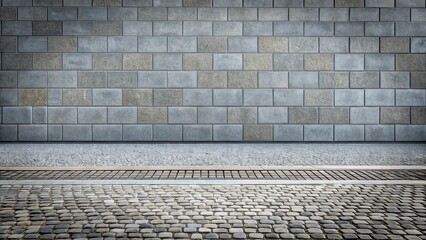 Aufkleber - Cobblestone street in front of a gray brick wall background