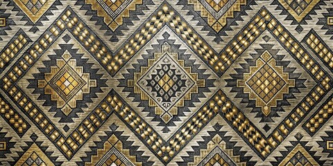 Aufkleber - Elegant Gold and Gray Geometric Textile Design with Intricate Patterns