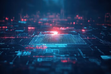 Aufkleber - Intricate Circuit Board Illuminated by Vibrant Red Light Highlighting Complex Patterns and Technology in a Modern and Futuristic Setting