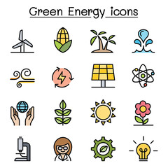 Poster - Green energy icon set in thin line style