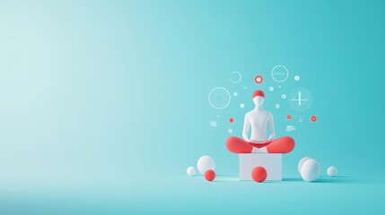 Poster - Person Sitting on a Cube with a Bright Red Heart Symbolizing Love and Connection in a Minimalistic and Contemporary Artistic Setting