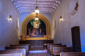 Wall Mural - A church with a painting of the Last Supper on the wall