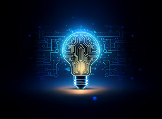 Aufkleber - A glowing lightbulb with a circuit board inside, symbolizing innovation and technological advancement.  Surrounded by digital circuitry, it represents the fusion of ideas and technology.