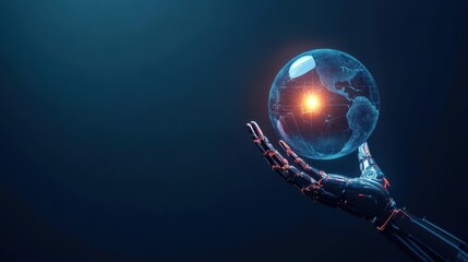 Poster - A Futuristic Robot Holding a Globe Symbolizing Global Unity and Technology Progress in a Vibrant and Dynamic Sci Fi Environment with Bright Colors