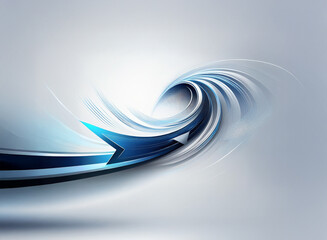 Poster - Abstract swirling blue and grey forms create a dynamic, vortex-like image.  The design incorporates sharp arrow shapes, suggesting motion and direction.