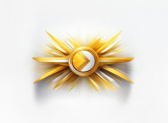 Poster - Golden, radiant emblem with a central arrowhead, encircled and framed by sharp, stylized sunburst rays.  The design evokes speed, progress, and achievement.