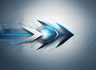 Poster - Abstract arrow design, sleek and futuristic.  Blues, grays, and whites create a dynamic, high-speed illusion.  Sharp angles and glowing light source add to the technological aesthetic.