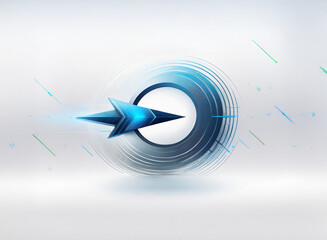 Aufkleber - Futuristic arrowhead piercing a circular, concentric energy field.  Dynamic, technological design with a sense of speed and power.  Light streaks add to the motion.