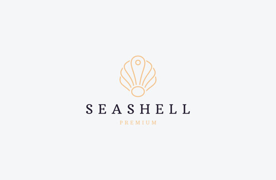 Seashell with line art style logo icon design template flat vector