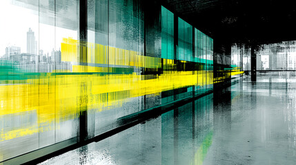 Poster - Dynamic urban abstract art installation modern office space digital artwork contemporary environment aesthetic viewpoint