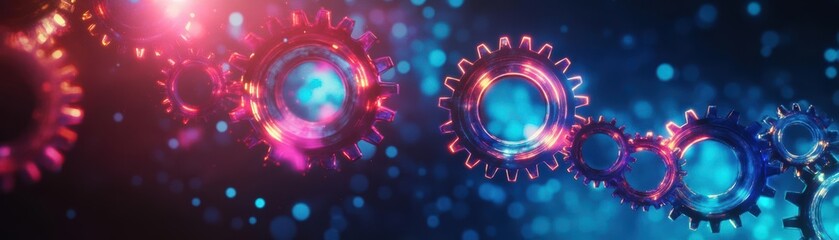 Fototapete - Intricate Mechanisms of Gears Intertwined with Glowing Elements in the Background Creating a Futuristic and Dynamic Industrial Atmosphere