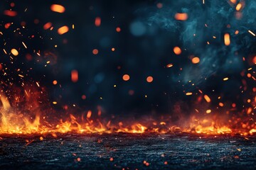 Poster - Bright Fire Illuminating the Night Sky with Dancing Sparks Creating a Warm and Inviting Atmosphere in a Cozy Wilderness Setting at Dusk