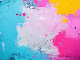 Aufkleber - Vibrant Colorful Painted Wall Displaying Bright Blue Pink and Yellow Hues Evoking a Joyful Artistic Expression and Urban Aesthetic in Modern City Setting