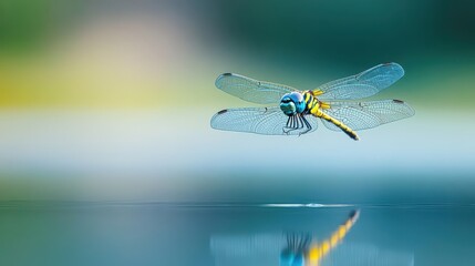Poster - Majestic Dragon Soars Gracefully Over Tranquil Water Surface Capturing the Essence of Nature's Beauty in a Serene and Dreamy Environment