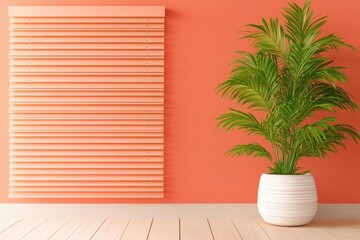 Aufkleber - Elegant Green Plant in a Minimalist White Vase Against a Soft Pink Wall Creating a Fresh and Tranquil Atmosphere in Contemporary Interior Design