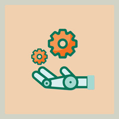 Poster - Robotic Arm and Gears Illustration for settings or automation icon or tech