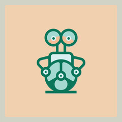 Poster - Green Robotic Icon Illustration with Rounded Shapes and Peach Background Design