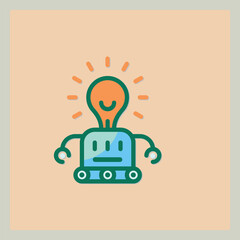 Poster - A stylized robot with a lightbulb head and a smiling face icon on a soft background