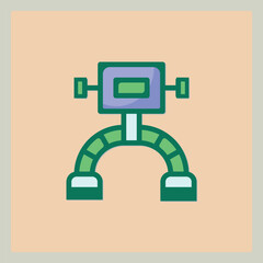 Poster - Stylized robot icon with geometrical shapes on a peach background and light gray frame