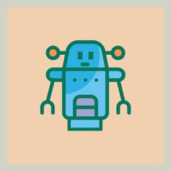 Poster - Stylized blue robot icon with orange details on a soft peach background