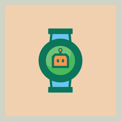 Poster - Icon of a wrist watch displaying a robot face inside the watch face, a combination of technology and futuristic design