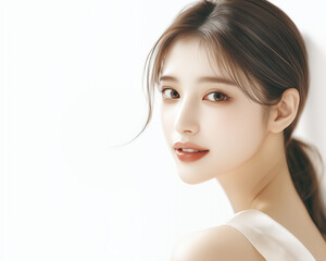 Aufkleber - 美肌の若くて可愛いアジア人女性モデルの美容ポートレート。流行りのメイクをしているファッション撮影。