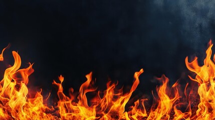 Poster - Intense Flames Erupting Vividly Against a Deep Black Background Evoking Feelings of Heat Power and Destruction in a Dark and Dramatic Scene