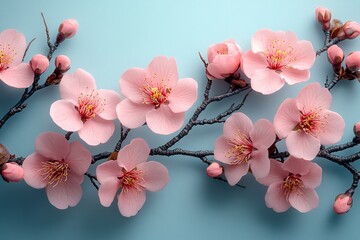 Beautiful sakura tree branch with blossom flowers for spring season
