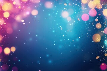 Poster - Vibrant Abstract Composition Featuring Blue Background Illuminated by Dynamic Pink and Yellow Lights Creating an Energetic and Playful Atmosphere