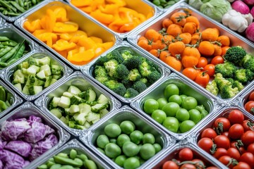 Poster - Vibrant Assortment of Fresh Organic Vegetables Displayed in Clear Plastic Containers Showcasing Rich Colors and Natural Textures for Healthy Eating