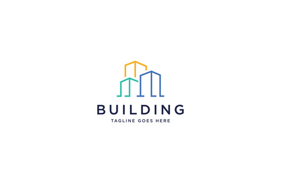 Building with line art style logo design template flat vector