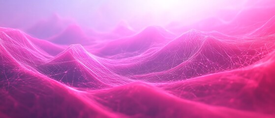 Poster - Abstract pink landscape with flowing waves and glowing connections