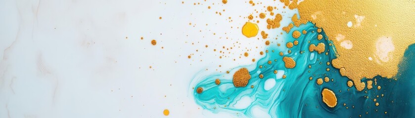 Fototapete - Vibrant Gold and Blue Abstract Painting with Dynamic Textures and Flowing Patterns Evoking Emotion and Creativity in Contemporary Art Style