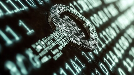 Poster - Intriguing closeup of a search icon formed from digital code, set against a backdrop of binary data.
