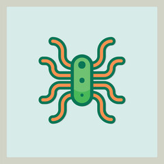 Poster - Green and Orange Microorganism Icon with Tentacles for Scientific Illustrations
