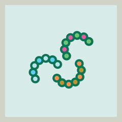 Poster - Microorganism icon featuring three curved chain of circles in various colors on light background