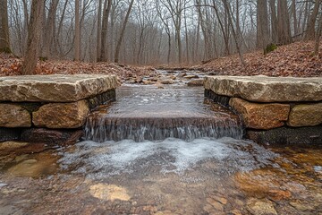 Wall Mural - Autumn landscape with water stream in the forest