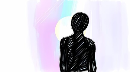 Poster - Silhouette of a person gazing at a colorful abstract background during twilight. Generative AI