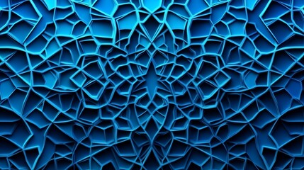 Abstract Blue Geometric Pattern with Intricate Interconnected Lines and Shapes