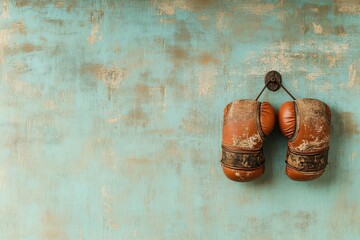 Aufkleber - Weathered Leather Shoes Hanging on Rustic Wall Evoking Nostalgia and History with Textured Surface and Earthy Tones in an Intimate Setting