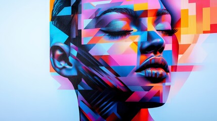 Poster - Vibrant Abstract Portrait with Geometric Shapes and Colors