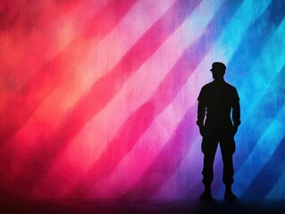 Fototapete - Man Posing Confidently in Front of a Vibrant Colorful Wall Expressing Urban Style and Artistic Vibe in a Lively Contemporary City Environment
