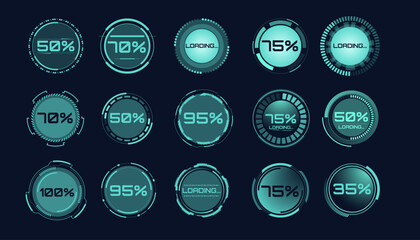 Aufkleber - Futuristic virtual graphical touch user interface, mega set of futuristic HUD elements. Set of round elements. Charge level.