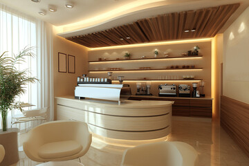 Wall Mural - Modern cafe interior with warm lighting