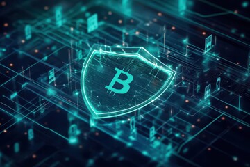 Aufkleber - Bitcoin Illuminated on a Complex Digital Circuit Board Representing Modern Technology and Cryptocurrency in a Futuristic Financial Landscape
