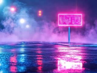 Fototapete - Vibrant Neon Sign Illuminating Urban Nightscape with Glowing Light Creating an Energetic Atmosphere in a Lively City Street Setting at Dusk