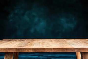 Fototapete - Elegant Wooden Table Set Against a Rich Dark Background Evoking Warmth and Sophistication Ideal for Cozy Gatherings and Stylish Dining Experiences