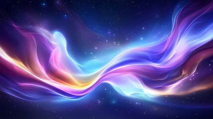 Poster - A stunning expanse of cosmic waves elegantly flows, showcasing vibrant hues of purple, blue, and orange amidst a starry backdrop. This display captures the beauty of the universe